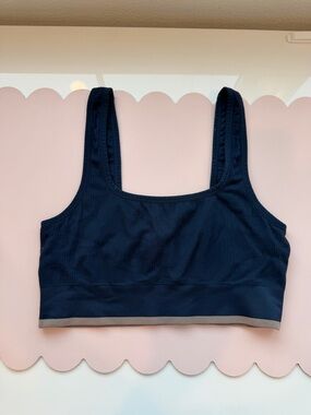 Harper Wilde Ribbed Navy Sports Bra with Gray Hem